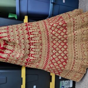 Red and Gold Embroidered Lehenga